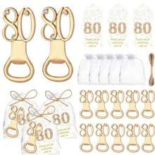 50个金色80周年纪念派对开瓶器，镶嵌水钻，适用于80周年结婚纪念派对、宾客礼物、生日派对回礼、周年纪念纪念品 - a - 查看 9