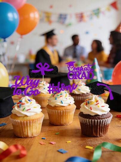 16pcs 2026 Graduation Decorations In Purple, 2026 Graduation Cake Decorations In Purple And Black, Glitter 2026 Graduation Cake Toppers, 2026 Congrats Grad Cap And Diploma Cake Decorations