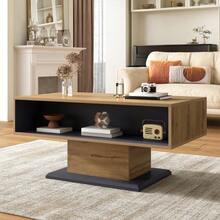 Coffee Table With Wood Grain Finish, Featuring A Handleless Drawer, A Storage Compartment, And A Rear Storage Compartment; Double-Sided Storage Space. Suitable For The Office Or Living Room; Ideal As A Coffee Table With Ample Storage. - 灰色 - 查看 3
