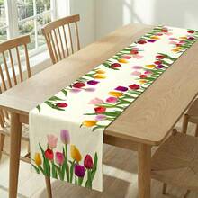 1 buah Taplak Meja Motif Bunga Tulip, Cocok untuk Liburan, Pesta, Ulang Tahun, Makan Malam, Dekorasi Meja Restoran, Semua Musim, Dekorasi Rumah - MultiWarna - View 1