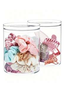 Organizador de maquillaje redondo apilable de plástico transparente con tapa, para accesorios de cabello y productos de belleza - transparente - Ver 8
