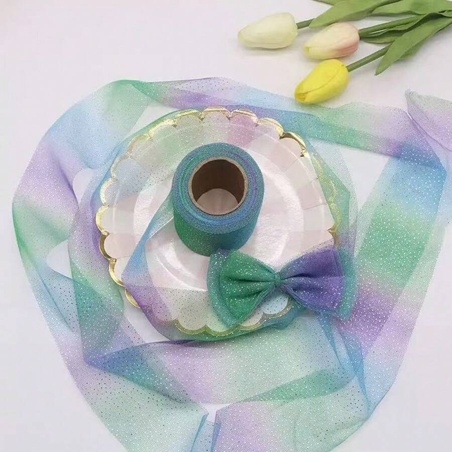 Ombre Mesh Ribbon Gift Packaging Decoration Bow Ribbon, Suitable For Wedding, Birthday Party Decoration, DIY Gift Wrapping - Multicolor - View 1