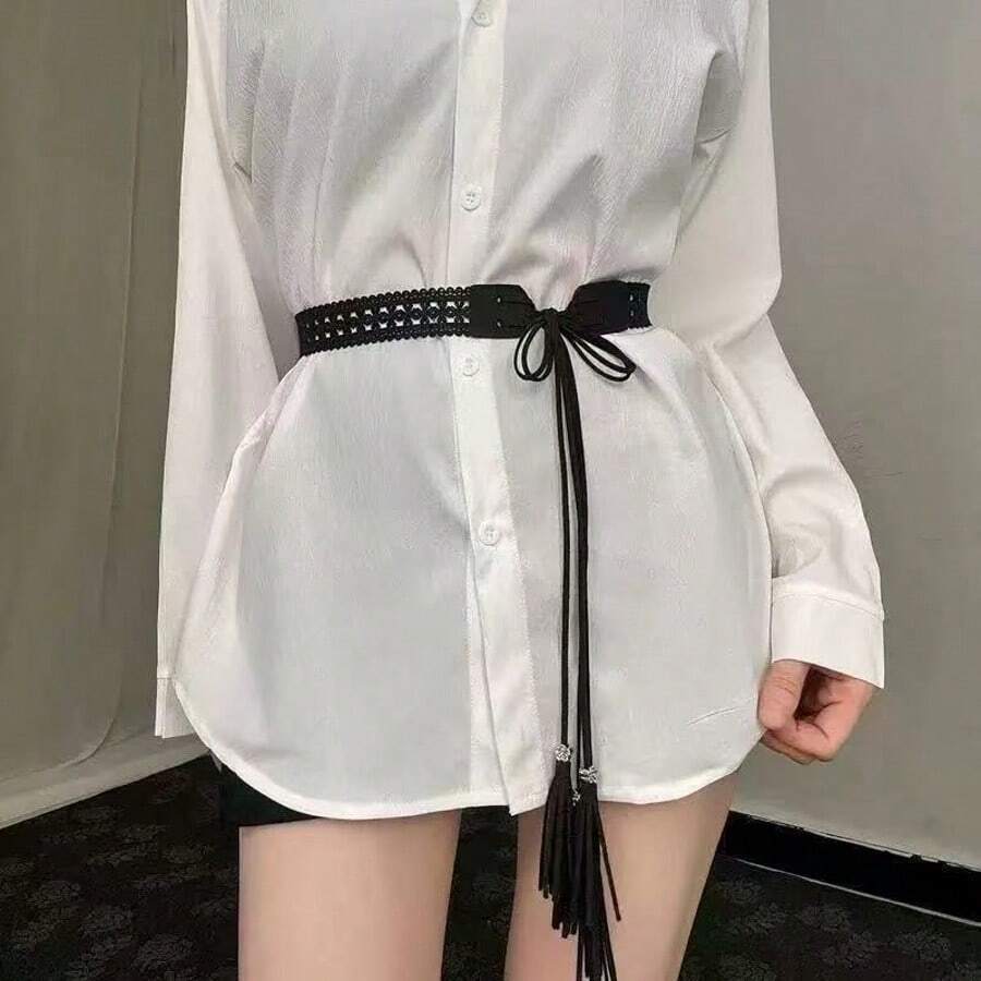 1件女士棕色镂空超长腰绳 - 黑色 - 查看 1