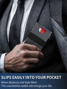 Ví đựng thẻ tín dụng, thẻ ID, thẻ ghi nợ VINCESS Unisex chống RFID, siêu mỏng, đơn giản, thông minh dành cho nam, chất liệu kim loại, có chức năng bảo vệ. - màu đen - Xem 3