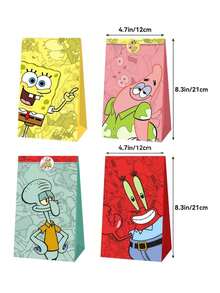 SpongeBob SquarePants 一套 12 个主题派对礼品袋，附赠 12 个圆形封口贴纸，可收藏的牛皮纸礼品袋 - 可爱有趣的纸质礼品袋，印有派大星、章鱼哥、蟹老板、珊迪、小蜗等卡通人物。 - A - 查看 6
