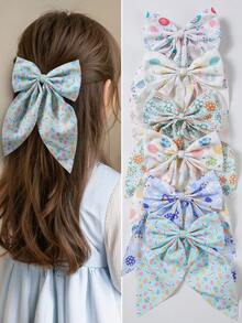 6pcs/Set Girls Easter Bunny/Egg Print Bow Hair Clips, Bow Hair Accessories, Everyday Use - Multicolor - View 9