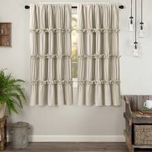 Shabby Chic Window Curtains With Blackout Liner, Boho Ruched Window Treatments With 3 Rows Of Butterfly Flowers, Rustic Rod Pocket Drapes For Living Room, 54"W X 84"L, 2 Panels - Camel - View 3