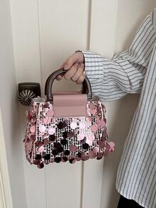 2pcs Set Sequin Handbag, Fashionable Shoulder & Crossbody Clutch Bag For Evening Party - Pink - View 5