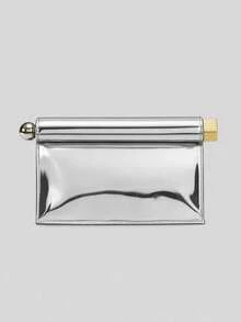 时尚银色卷边手拿包，女士设计师金属手柄手提包，金色简约单肩斜挎包，优雅派对钱包 - 彩色 - 查看 2