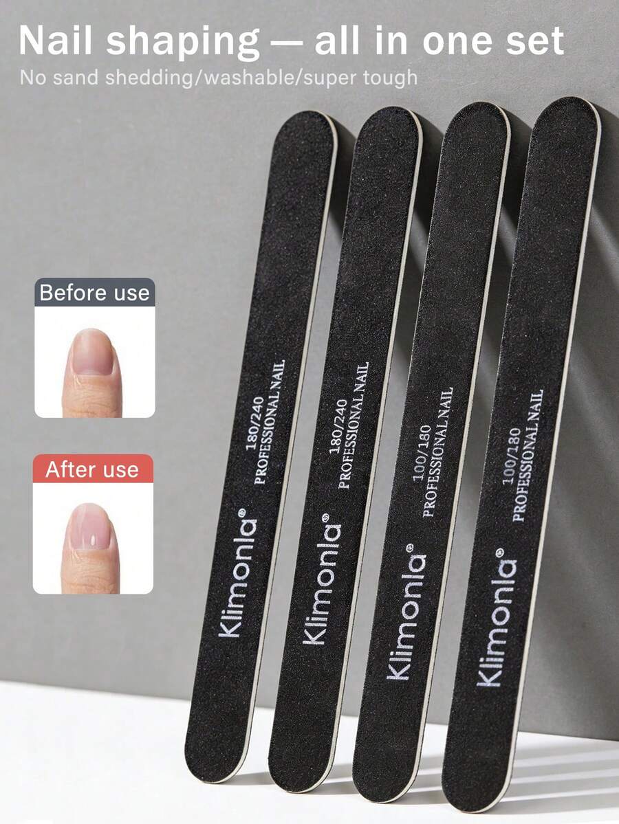 klimonla Bloque de pulido de cabeza recta redonda, lima de uñas, juego de herramientas de arte de uñas para pulir - Negro - Ver 1
