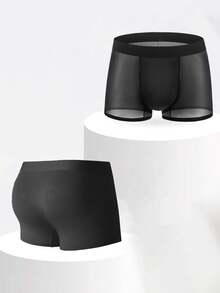 4 piezas/paquete Calzoncillos tipo bóxer casuales de unicolor para hombres, pantalones cortos de seda helada elásticos para deportes, ropa interior casual diaria, calzoncillos tipo bóxer de unicolor semi transparentes, adecuados para uso diario en verano, ropa de casa, regalo para hombres, Navidad, San Valentín, regalo de aniversario - Multicolor - Ver 3