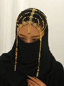 1件阿拉伯风格镀金菱形亮片头链，女士婚礼、派对、节日、假日配饰 - 金黃色 - 查看 7