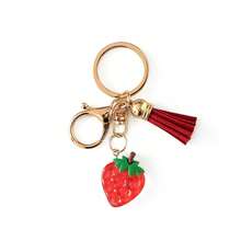 1pc Cross-Border Fruit Keychain Gift, Strawberry Pendant With Tassel, Alloy Keyring Charm Wholesale Accessory - Multicolor - View 9
