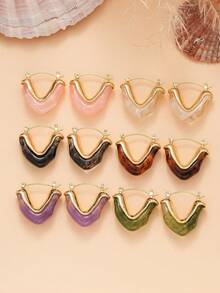 Brincos de Argola Geométricos Assimétricos em Forma de V Vintage Franceses de Resina para Mulheres, Brincos Pendentes Minimalistas Chiques de Triângulo - brincos de resina em formato de V - Visão 10