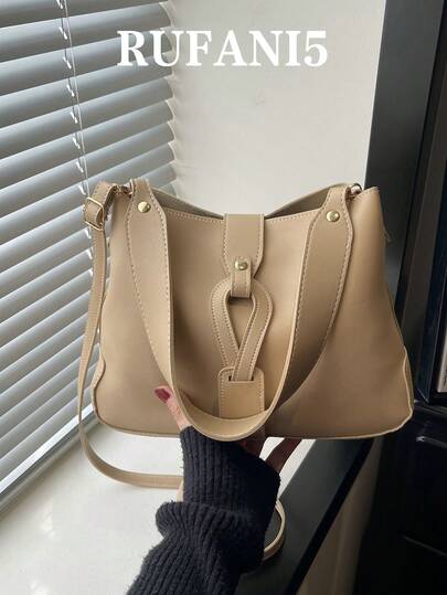 Solid Color Versatile Large Capacity Hardware Buckle Design Handbag, Classic Retro Bucket Shaped Practical Women's Diagonal Shoulder Bag, Suitable For Shopping, Wallets, Shopping, Young Women, College Students, Newcomers, And White-Collar Workers. They Are Very Suitable For Offices, Universities, Work, Business, Commuting, Outdoor Activities, Travel, And Outings