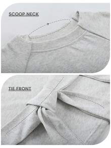 Women's Tie Knot Short Sleeve T-Shirt,Crewneck Summer Tee Cute For Daily Work - Màu Xám nhạt - Xem 5