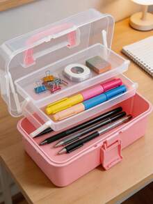 3-Layer Foldable Transparent Plastic Waterproof Buckle Handle Storage Box, Suitable For Handicrafts And Multi-Purpose Organization - Multicolor - View 4