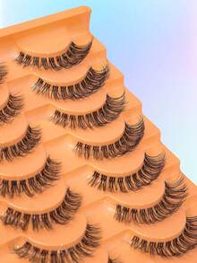 10 pares de pestañas postizas de ojo de gato - Banda transparente, pestañas esponjosas 3D, reutilizables, suaves y ligeras, pestañas de mink falso, para crear un maquillaje de ojos encantador de 6-15mm - Negro - Ver 6