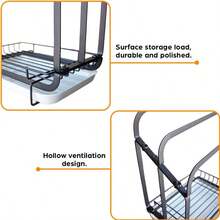 1pc No Drill Kitchen Sink Sponge Drainer Rack, 2-In-1 Countertop & Wall Mount Dish Drying Rack With Towel Bar And Removable Drip Tray, Black Metal Kitchen Organizer - Multicolor - View 6