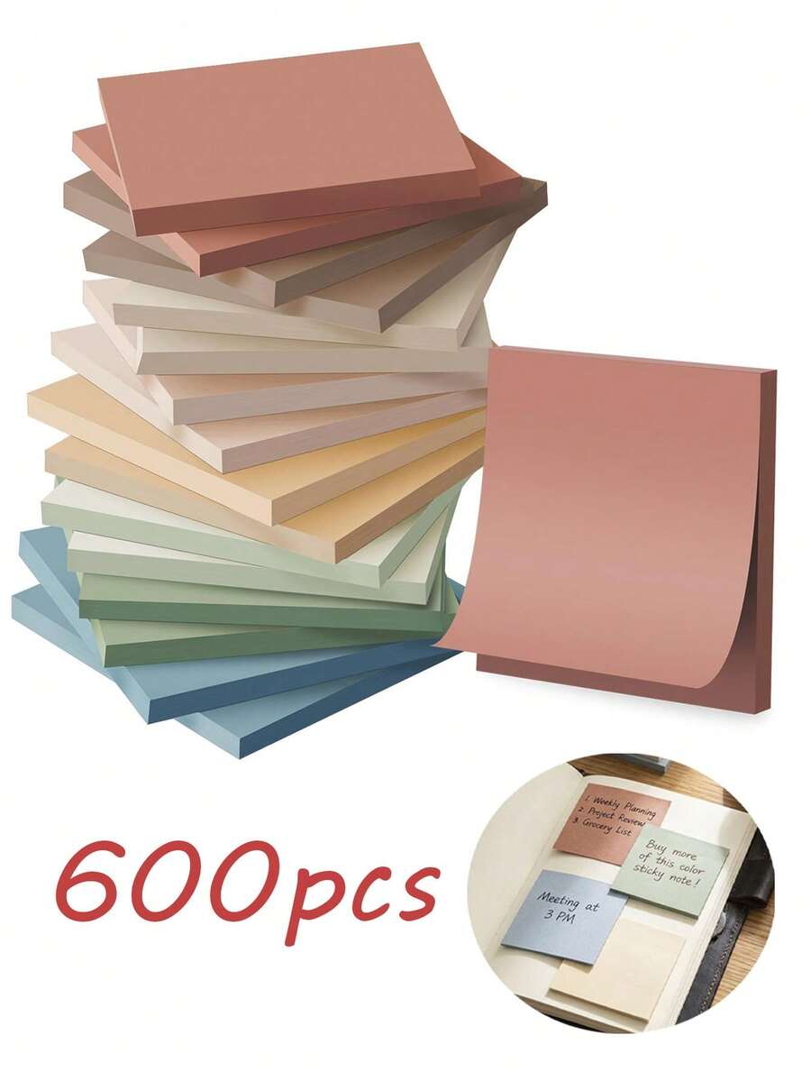 600pcs 3"X3" Vintage Color Self-Adhesive Sticky Notes, Suitable For Office, Home, Study And Daily Life, High Quality Adhesive Design, Firm And Non-Detachable School Supplies