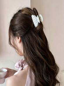 2pcs/1pc Women White & Black Polka Dot Plastic Hair Clips, Fashion Versatile, Elegant Minimalist Solid Color Design, Sweet & Cute, Suitable For Casual, Outdoor, Beach, Party, Women Accessories, Gift - A - View 3