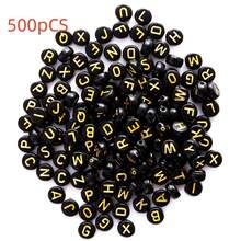 100/200/500pcs Black & Gold Acrylic Letter Beads 7mm, DIY Jewelry Making Supplies - Crafts For Small Businesses, Alphabet Beads, Random Letters - Black - View 9