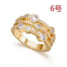 1pc Gold-Tone Multi-Layer Circular Zirconia Ring, Copper Base Bold Exaggerated Personalized Ring - Gold - View 13