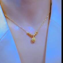 Gold Plated Durian Pendant Necklace, 3D Fruit Charm Necklace, Romantic "Love You All My Life" Jewelry For Women - Yellow 01 - View 3
