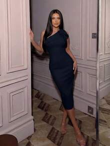 Solid Color Bandage Elegant Party Bandage Dress - Black - View 1