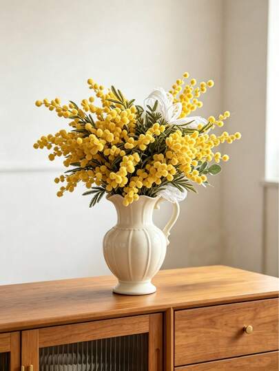 5 Bunches Artificial Mimosa Flowers, Fake Golden Wattle Flowers, Spring Floral, Romantic Artificial Flowers Decor, Home Decoration, Vase Filler, Tabletop Centerpiece, Living Room Bedroom Decor, Wedding Decoration, DIY Floral Arrangement, Photography Props, Holiday Decor