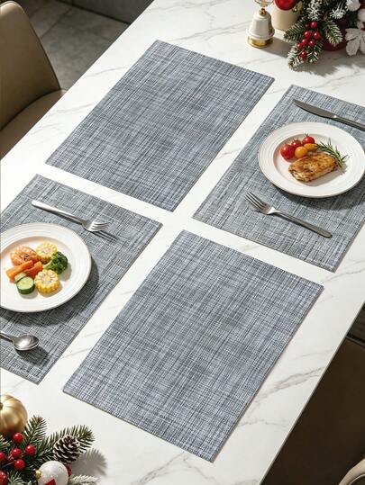 1-6片装豪华长方形PVC编织餐垫，无异味、防水、防油、防污、可水洗、隔热、保护桌面、双面可用、柔韧耐用、轻薄易收纳