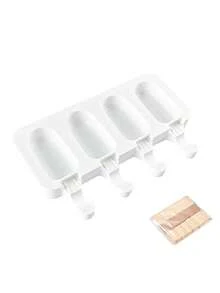 4-Cavity Oval Silicone Popsicle Mold, DIY Ice Cream, Ice Lolly, Ice Cream Maker - White - View 3