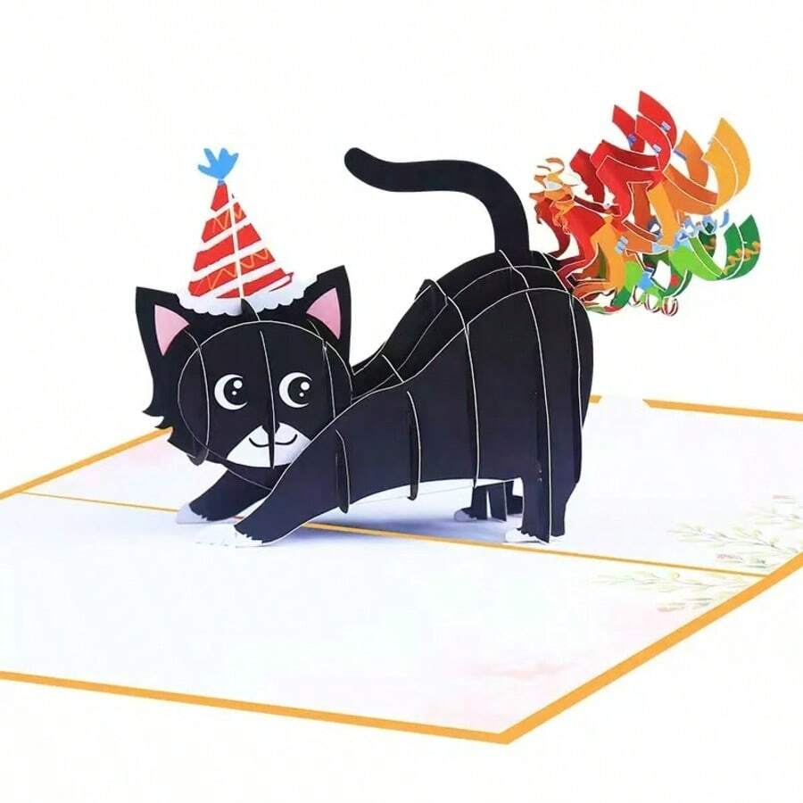 3D生日贺卡，3D猫咪生日贺卡，趣味猫咪生日贺卡，趣味3D立体贺卡，生日快乐贺卡，返校季，学习用品 - 單件 - 查看 1