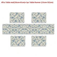 1 pieza Camino de mesa estilo bohemio con impresión retro de rosa azul, hecho de poliéster, camino de mesa rectangular con flores azules en estilo bohemio, mantel individual de tela, decoración de mesa de cocina vintage y estacional, adecuado para decoración del hogar y fiestas - Azul - Ver 14