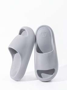 Unisex EVA Thick Sole Soft & Elastic Slippers, Minimalist Solid Color Cartoon Cute Bear Indoor Home Slippers, Fashionable Outdoor Wear For Street, Beach, Summer - Grey - View 5
