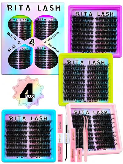  RITALASH 544PCS 4款升级版猫眼假睫毛礼盒装，防水假睫毛，适合初学者和熟练者，在家轻松DIY，柔软舒适，易于佩戴，打造自然妆容，是馈赠佳品。