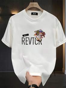 Camiseta de manga corta estampada de marca de moda para hombre, de algodón puro de alta calidad, estilo coreano y japonés, versátil para el verano. - Blanco - Ver 10