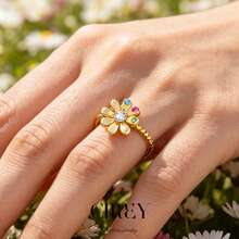 CIREY 1 chiếc nhẫn hình hoa hướng dương mạ vàng 18K, thiết kế hoa cúc trơn mịn, thời trang đeo hàng ngày, thích hợp làm quà tặng trong các dịp lễ. - vòng hướng dương - Xem 3