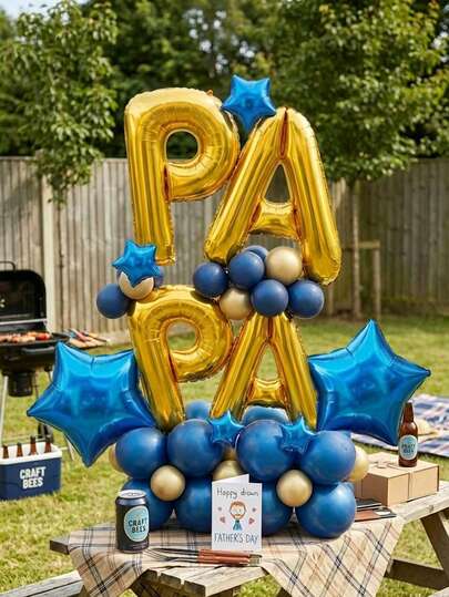 50pcs Father's Day Balloon Set, "I Love You Dad, Happy Father's Day" Balloons, Silver "PAPÁ" Foil Banner, Blue Latex Balloons, Star Balloons, For Father's Day Celebration Decor, Room Decor, Father's Day Party Decorations, Best Dad Birthday, Photo Props, Gift For Dad, Father's Day Balloon Arch