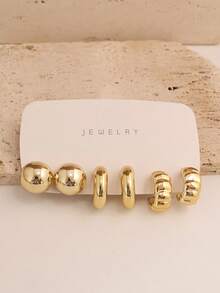 6-18 piezas Pendientes con lazo esférico y textura, adecuados para fiesta, banquete, viaje, boda, vacaciones, uso diario, regalo de joyería - Dorado - Ver 2