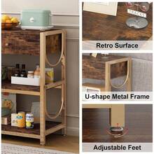 Mesa consola de entrada de madera ahumada estilo retro con estructura metálica dorada en forma de U | Mesa sofá de 3 estantes de almacenamiento, estilo industrial para recibidor, sala de estar, pasillo y vestíbulo - Marrón y dorado - Ver 5