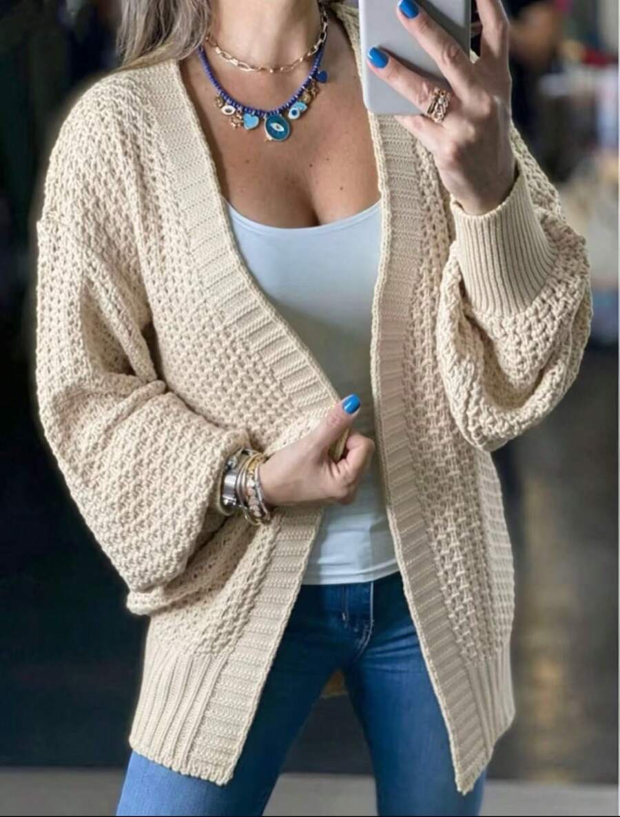 Women's Knit Cardigan, Perfect For Autumn/Winter, With Puff Sleeves - New Arrival - 米色 - 查看 1