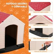 Casa de plástico para Perros casa Duradera para Perros pequeños medianos y Grandes con Suelo Elevado y Rejillas de ventilación ventila fácil de Limpiar y Montar Dog Kennel - Rojo - Ver 5