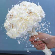 1pc Silk Rose Wedding Bouquet, Suitable For Bride, Bridesmaid, Bridal Bouquet, Faux Pearl Ribbon, Valentine's Day, Proposal Party Decor,Summer,Beach - Multicolor - View 7
