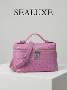 1pc Pink Animal Print PU Leather Square Handbag, Featuring Double Zipper Design, Adjustable Shoulder Strap, Sweet & Fashionable, Suitable For Daily Wear And Shopping - Pink - View 1
