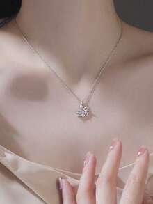 1件S925纯银独特时尚精致清新小众设计麦穗叶项链，适合女性日常佩戴 - 銀色 - 查看 4