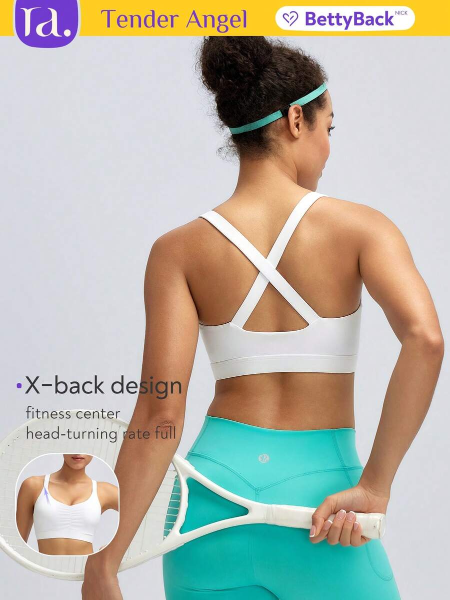 Tender Angel New Yoga Camisole, Cross-Back Supportive Sports Bra - White - View 1