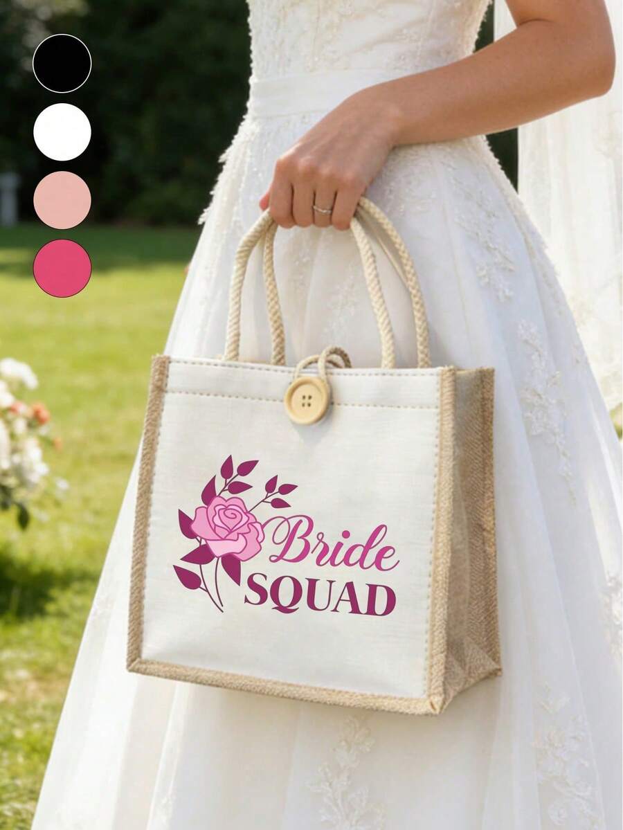 Túi Tote Đội Cô Dâu - In chữ "Bride Souad", Túi Tote Vải Linen, Túi Tote Thời Trang Hàng Ngày, Phụ Kiện Đám Cưới Cho Đội Phù Dâu, Thích Hợp Cho Những Chuyến Đi Chơi Cuối Tuần, Đi Biển Và Kỳ Nghỉ Hè, Quà Lưu Niệm Đám Cưới, Món Quà Tuyệt Vời Cho Mùa tựu Trường, Mùa Hè, Ngày Valentine, Ngày của Mẹ hoặc Lễ Tạ Ơn - Nhiều màu - Xem 1