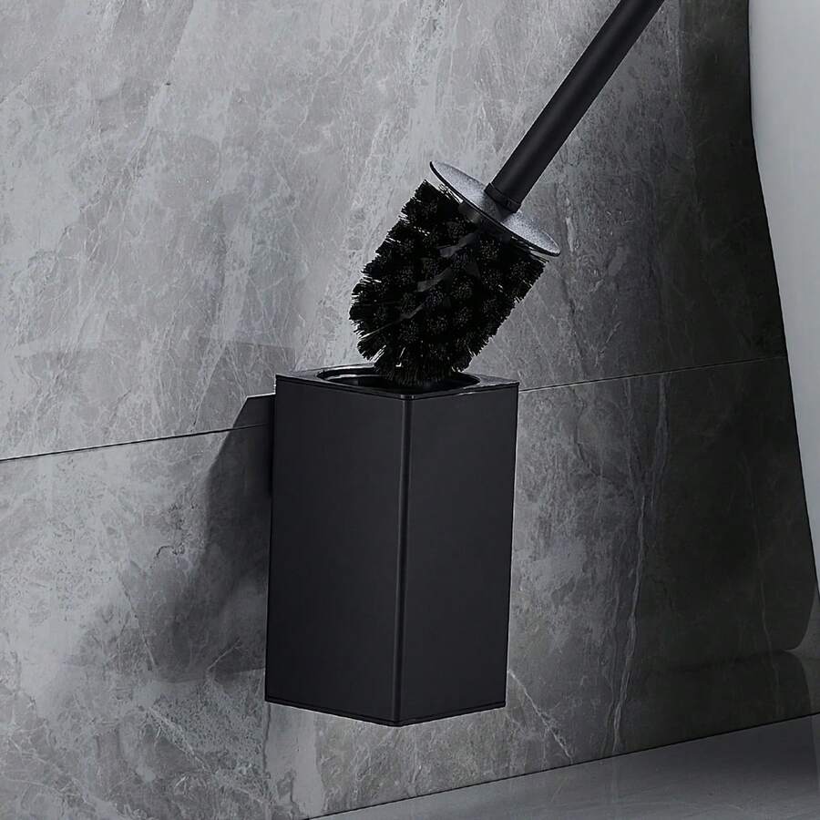 1 pieza Soporte de pared de aluminio para cepillo de baño, estante de almacenamiento duradero para cepillo de limpieza de baño, sin necesidad de electricidad