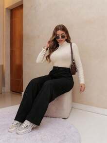 Calça de linho feminina com forro, alta cintura, reta, solta, leve e fresca(EA26) - Preto - Visão 6